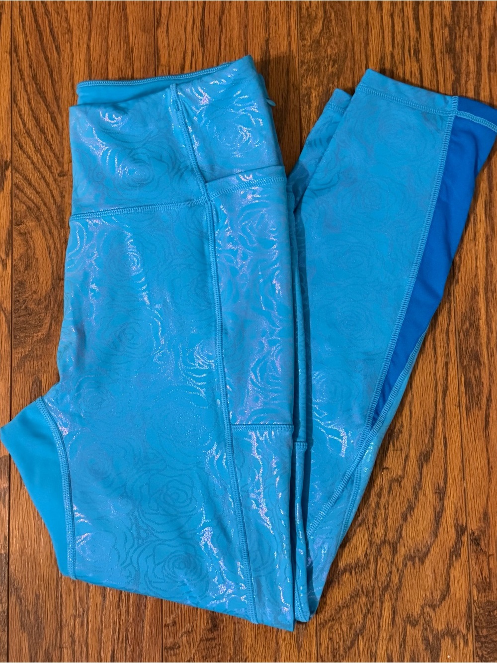 Crowned Athletics Beauty Sleep Blue Foil Rose Leggings | Women’s Large
